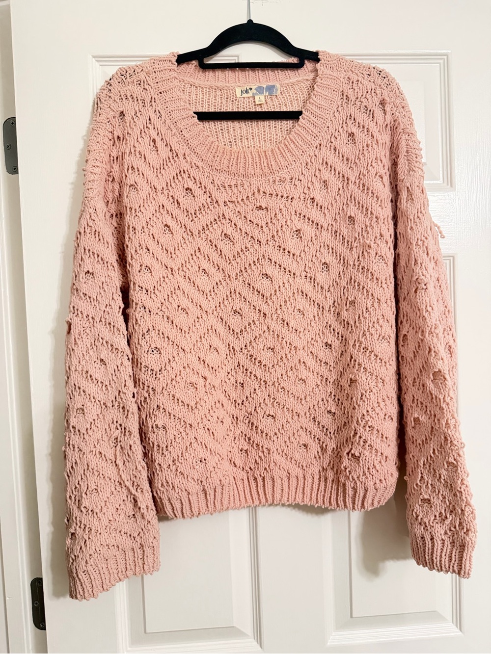 Jolt Blush Pink Openwork Scoop Neck Sweater